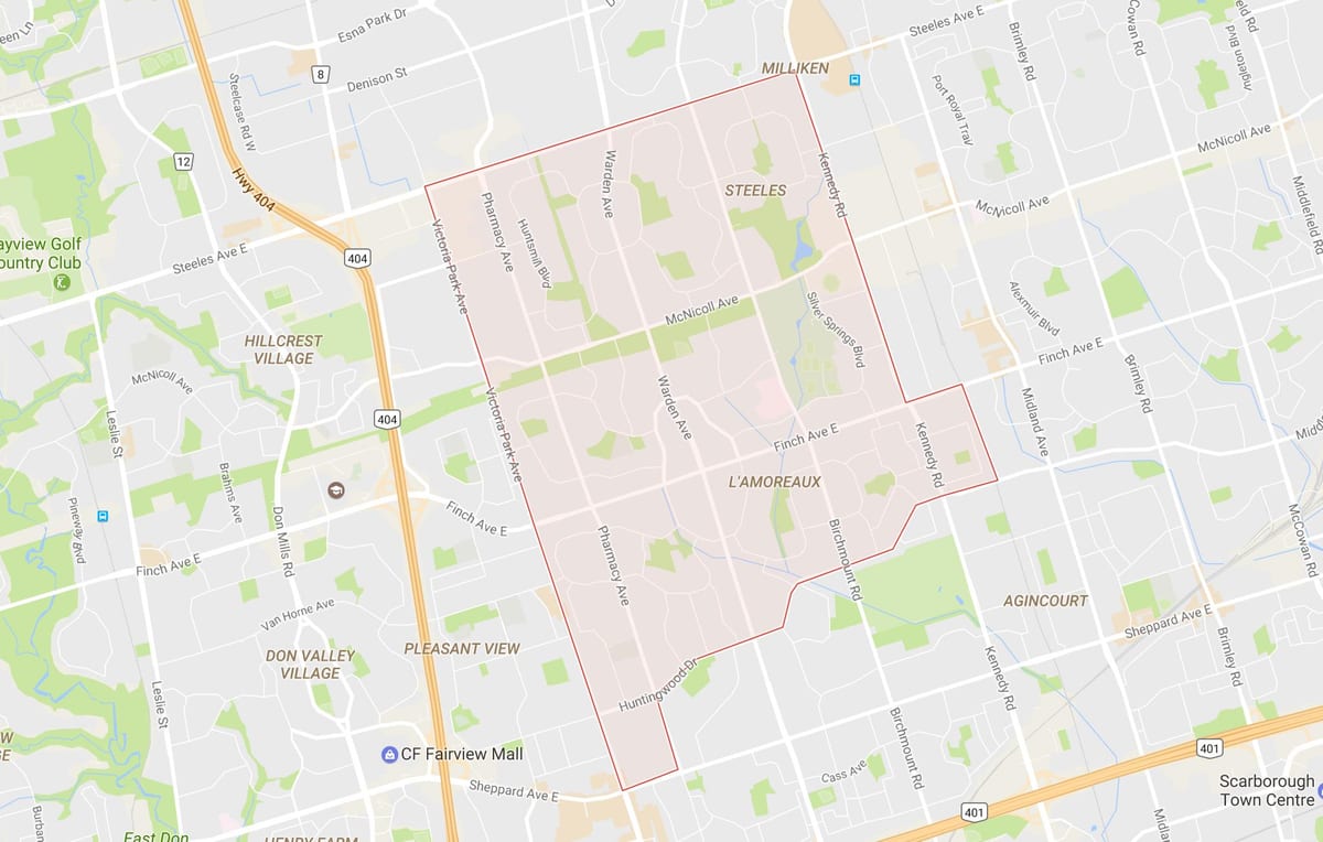 Karta över L'Amoreaux grannskapet Toronto