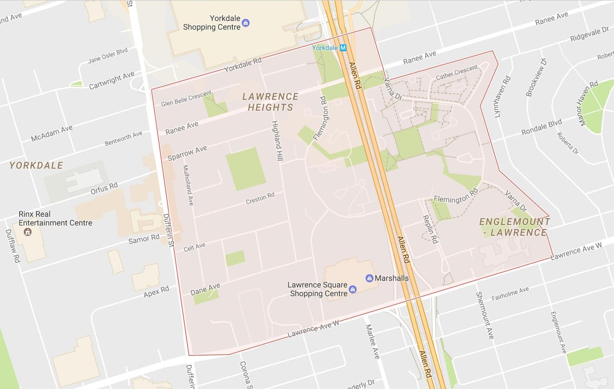 Karta över Lawrence Höjder grannskapet Toronto