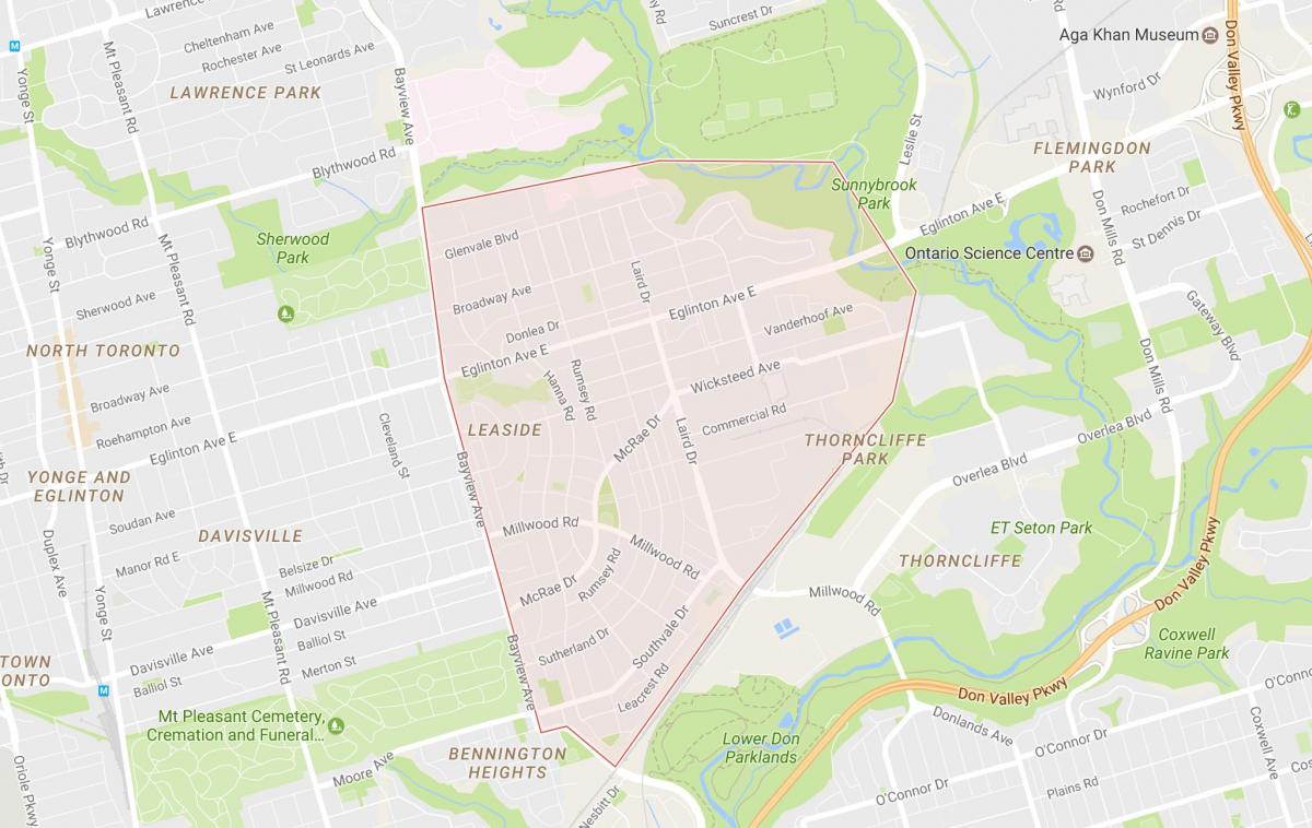 Karta över Leaside grannskapet Toronto