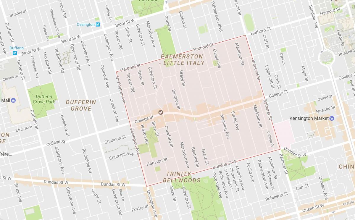 Karta över Little Italy grannskapet Toronto