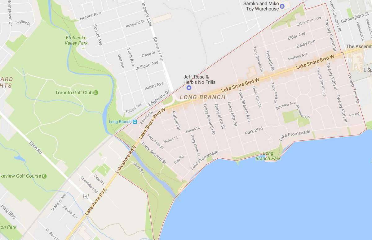 Karta över Long Branch grannskapet Toronto