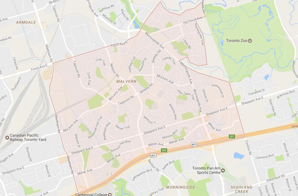 Karta över Malvern grannskapet Toronto