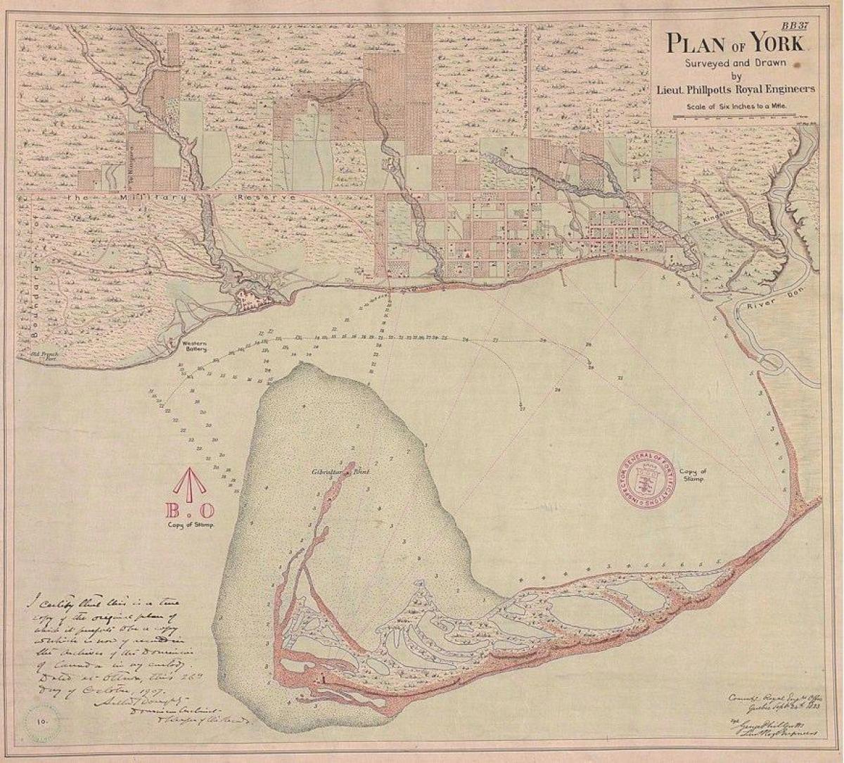 Karta över mark av York, Toronto 1787-1884