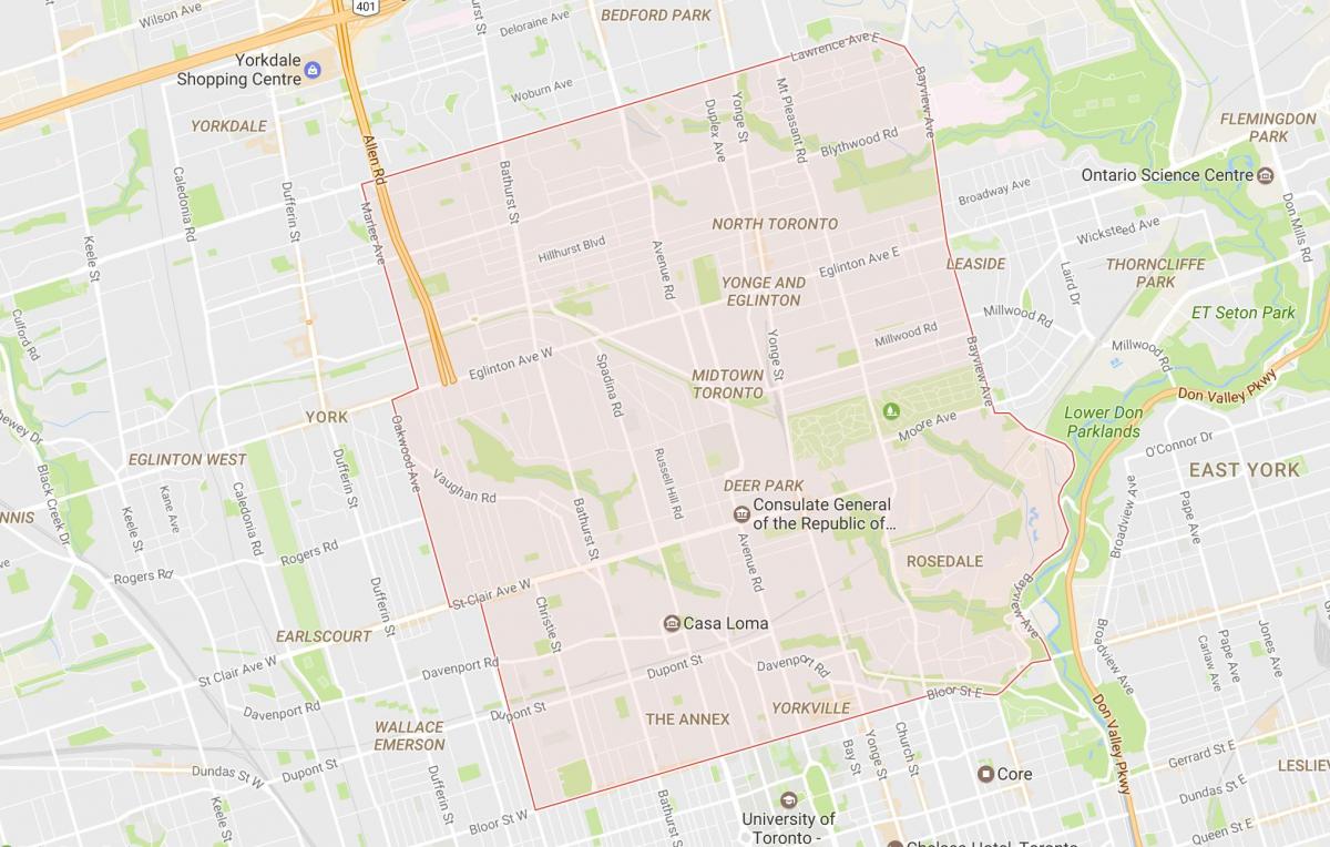 Karta över grannskapet Midtown Toronto