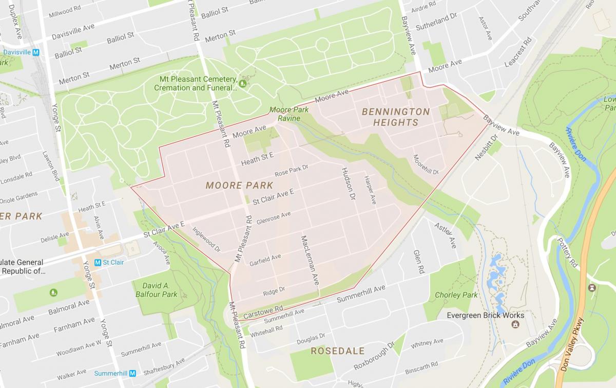 Karta av Moore Park stadsdelen Toronto