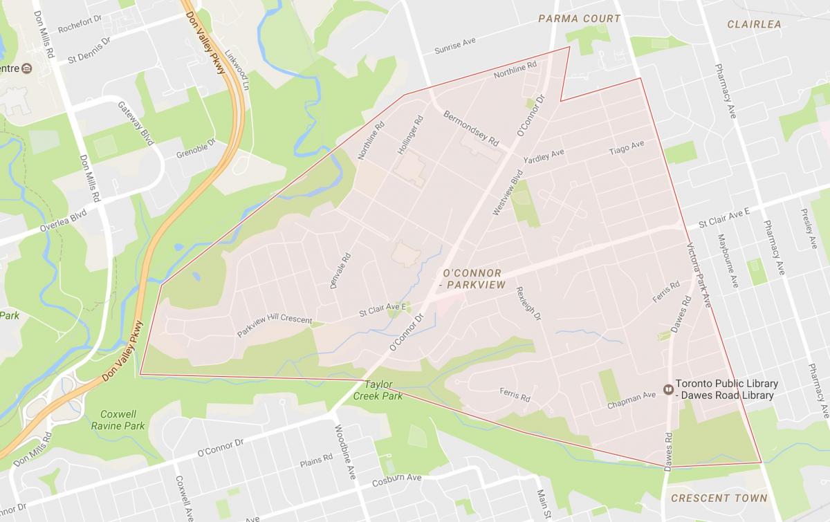 Karta över O ' Connor–Parkview grannskapet Toronto