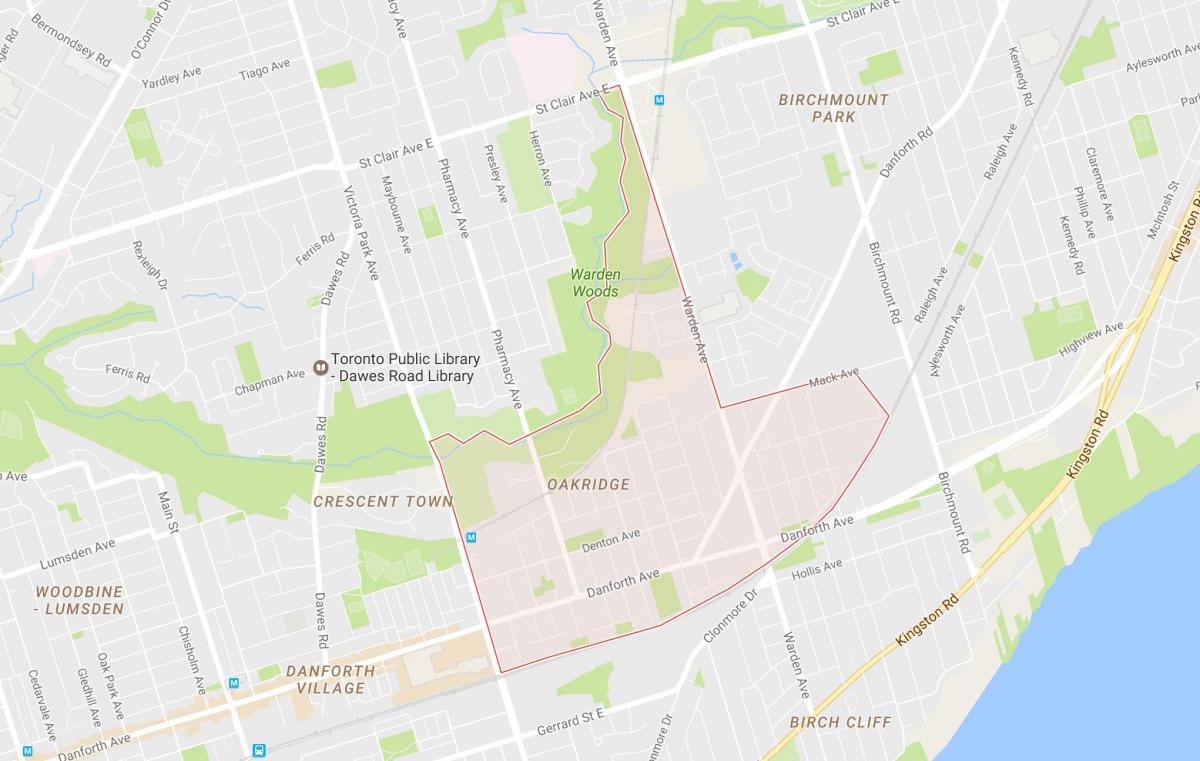 Karta över Oakridge grannskapet Toronto