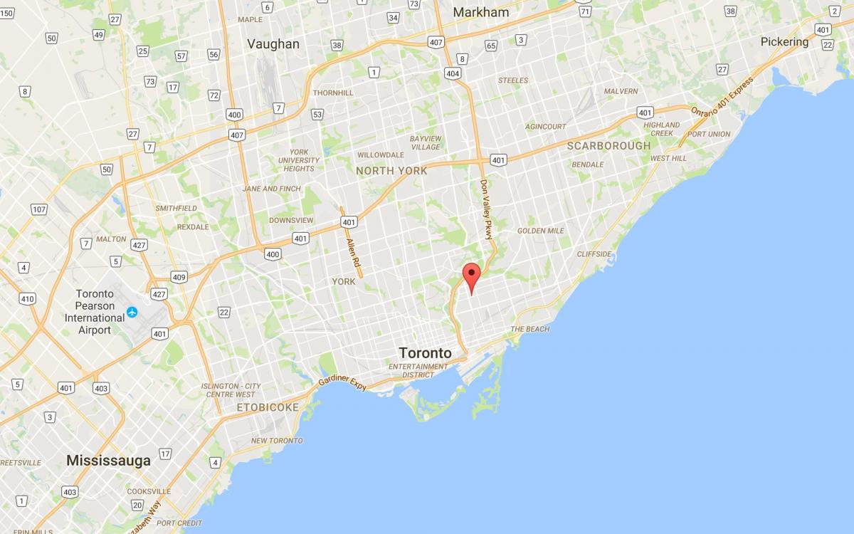 Karta över Pape Byn distriktet Toronto