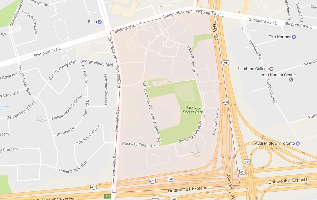 Karta över Parkway Skogen närheten Toronto