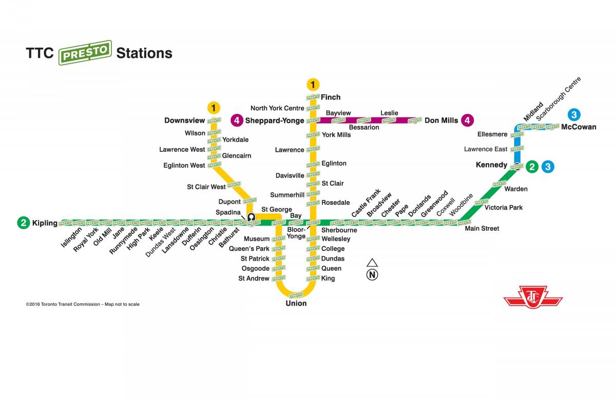 Karta över presto stationer TTC
