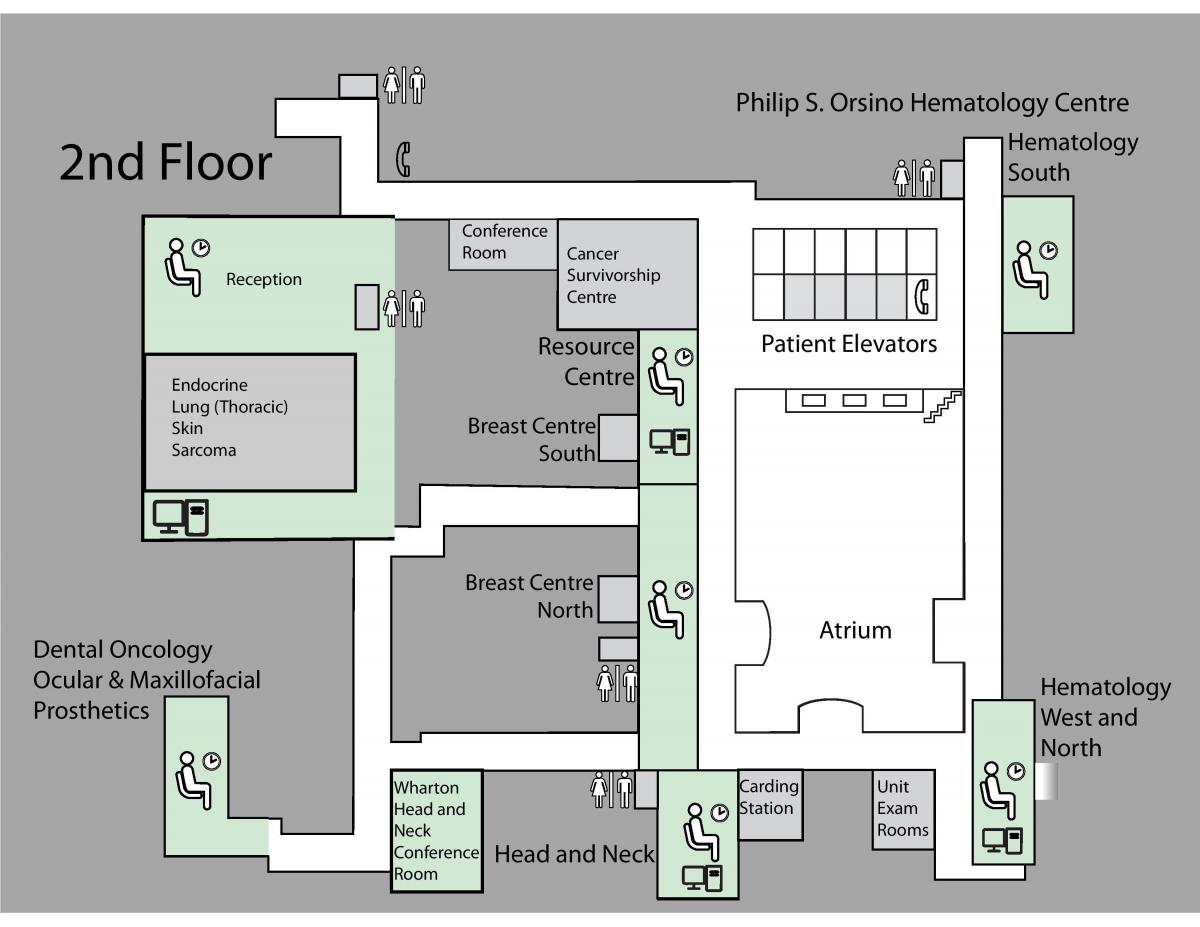Karta över Princess Margaret Cancer Centre Toronto 2: a våningen