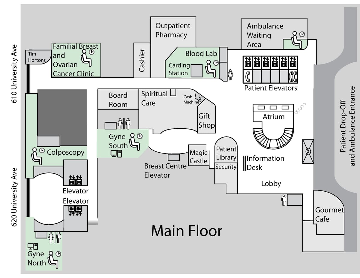 Karta över Princess Margaret Cancer Centre Toronto entréplan