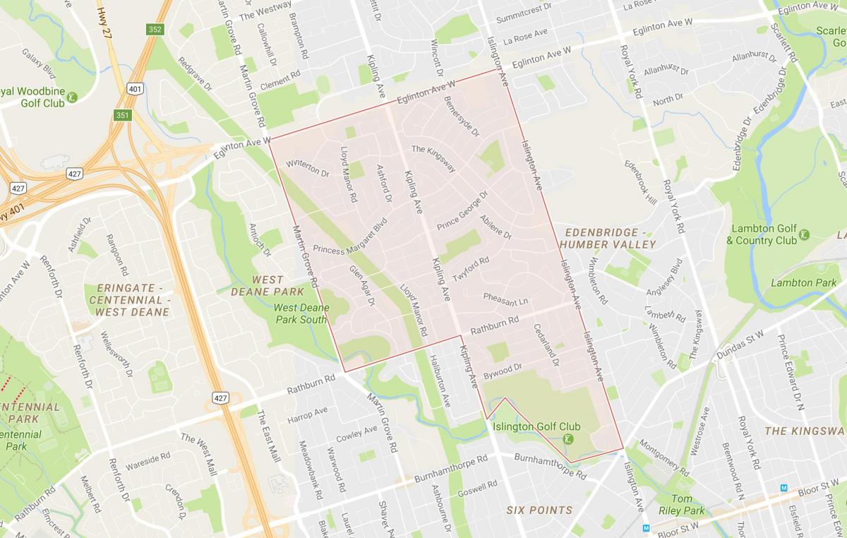 Karta över Prinsessan Trädgårdar grannskapet Toronto