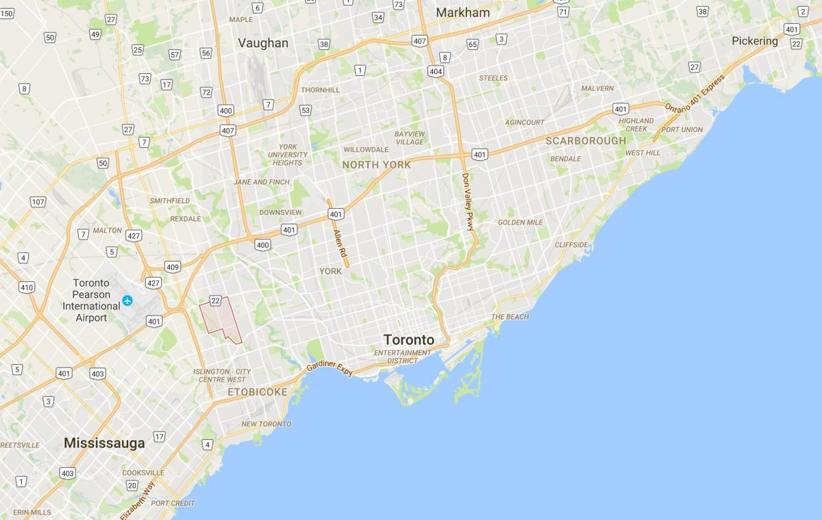 Karta över Prinsessan Trädgårdar distriktet Toronto