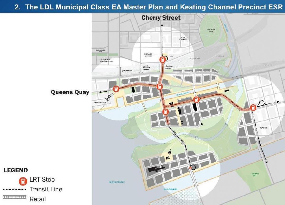 Karta över Projets Östra Vattnet Öster Bayfront Toronto