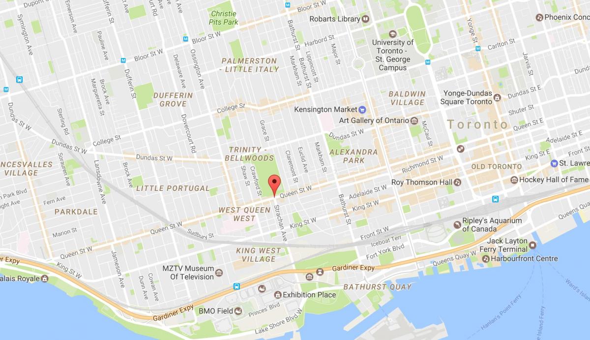 Karta över Queen Street West kvarter Toronto