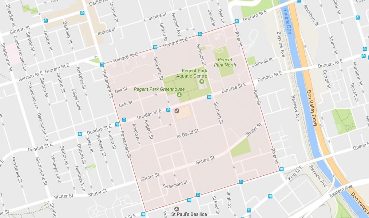 Karta över Regent Park stadsdelen Toronto