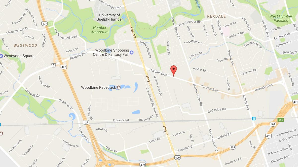 Karta över Rexdale boulevard Toronto