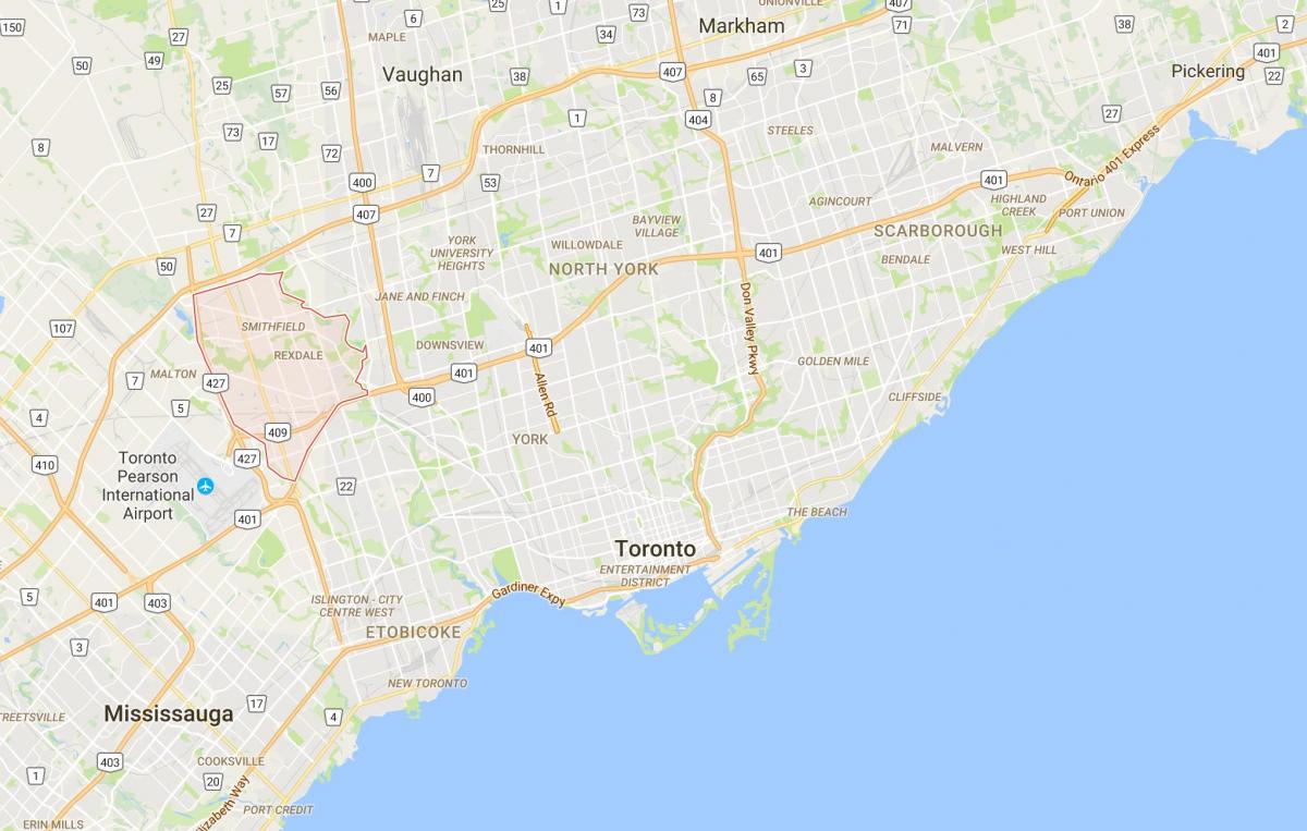 Karta över Rexdale distriktet Toronto
