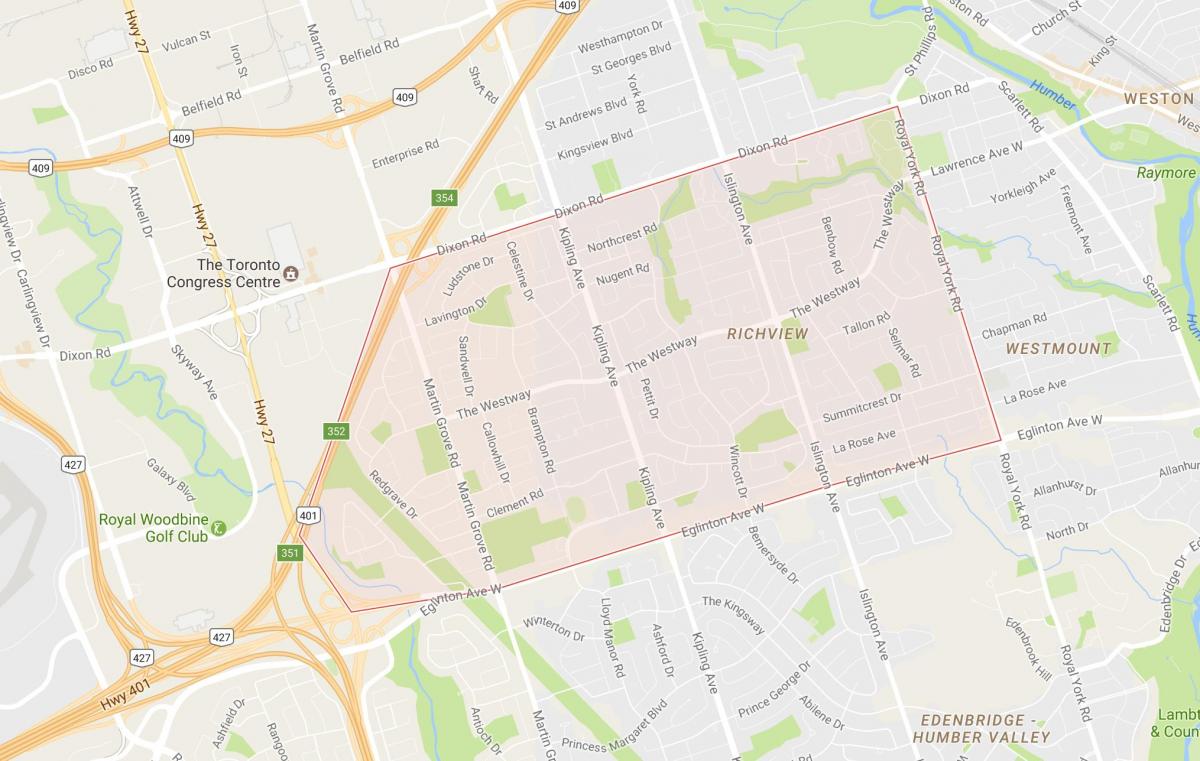Karta över Richview grannskapet Toronto