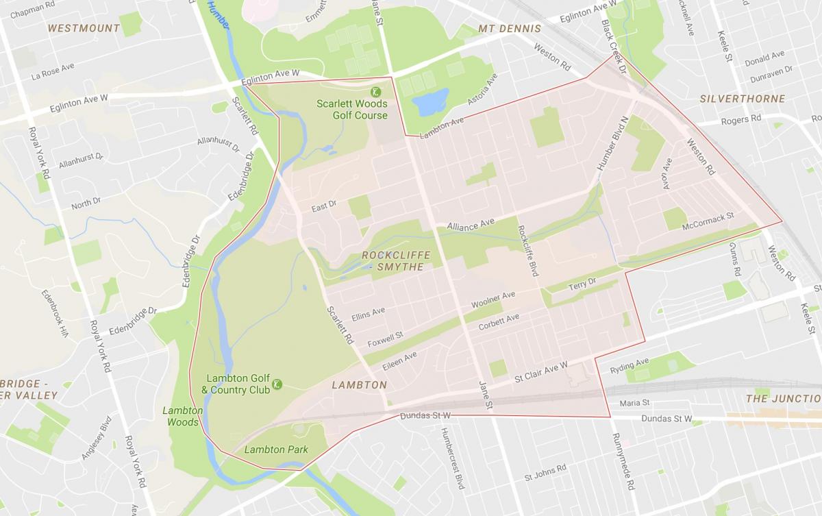 Karta över Rockcliffe–Smythe grannskapet Toronto