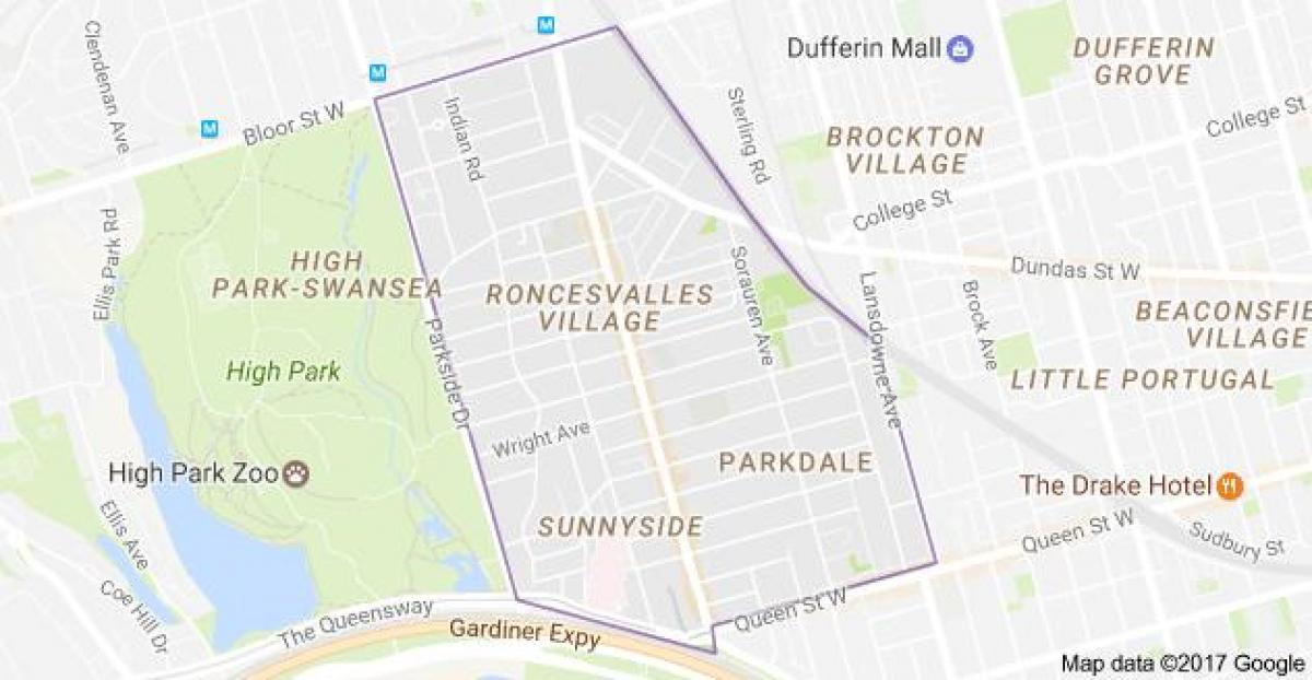 Karta över Roncesvalles byn Toronto