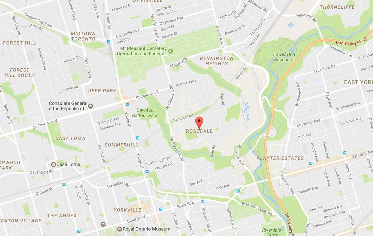 Karta över Rosedale grannskapet Toronto