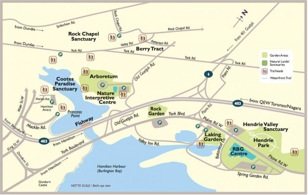 Karta över Royal botanical garden Toronto