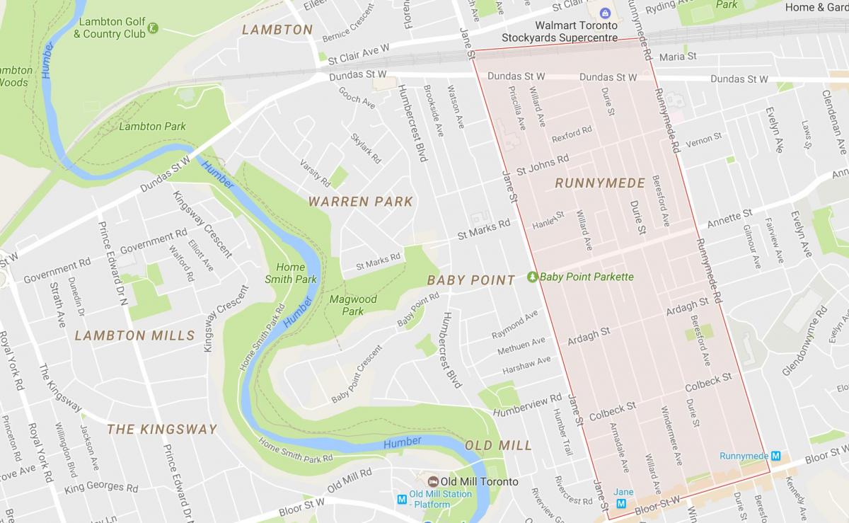 Karta Runnymede grannskapet Toronto