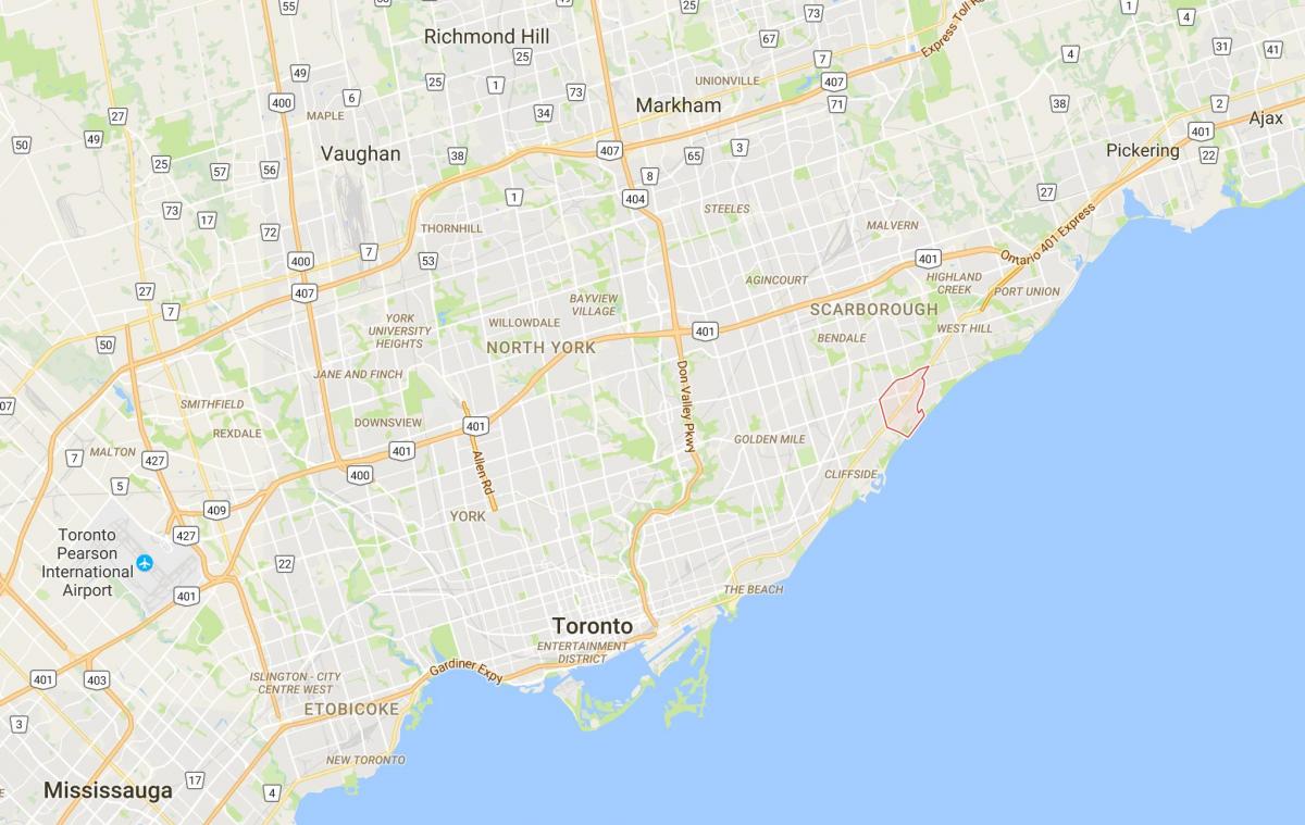 Karta över Scarborough Byn distriktet Toronto