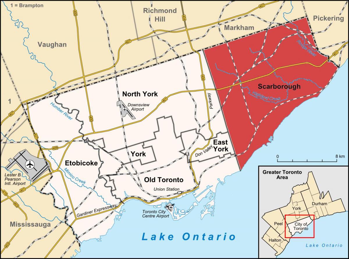 Karta över Scarborough i Toronto