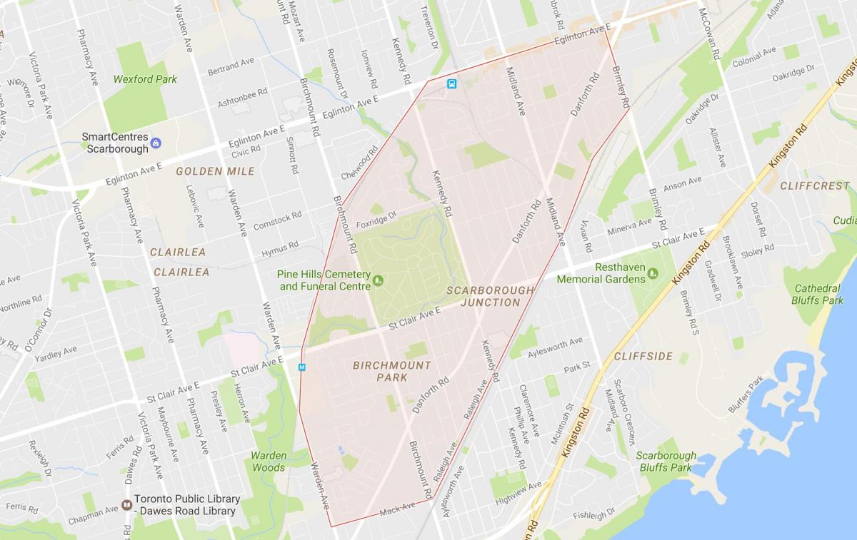 Karta över Scarborough Korsningen grannskapet Toronto
