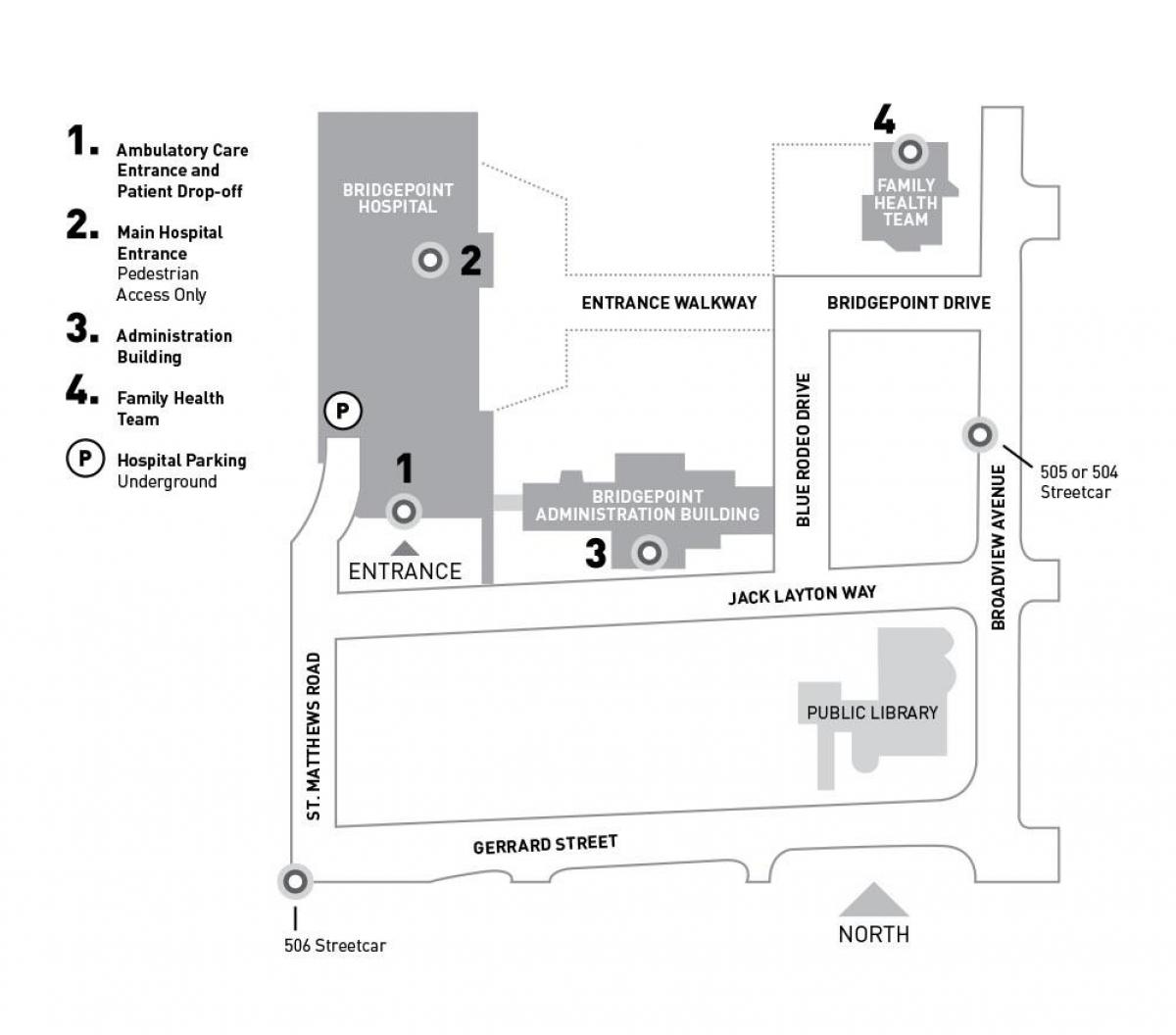 Karta över Sinai Hospital Hälso-och sjukvårdssystemet-Bridgepoint Toronto