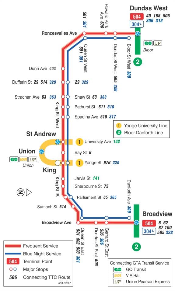 Karta över spårvagn linje 504 King