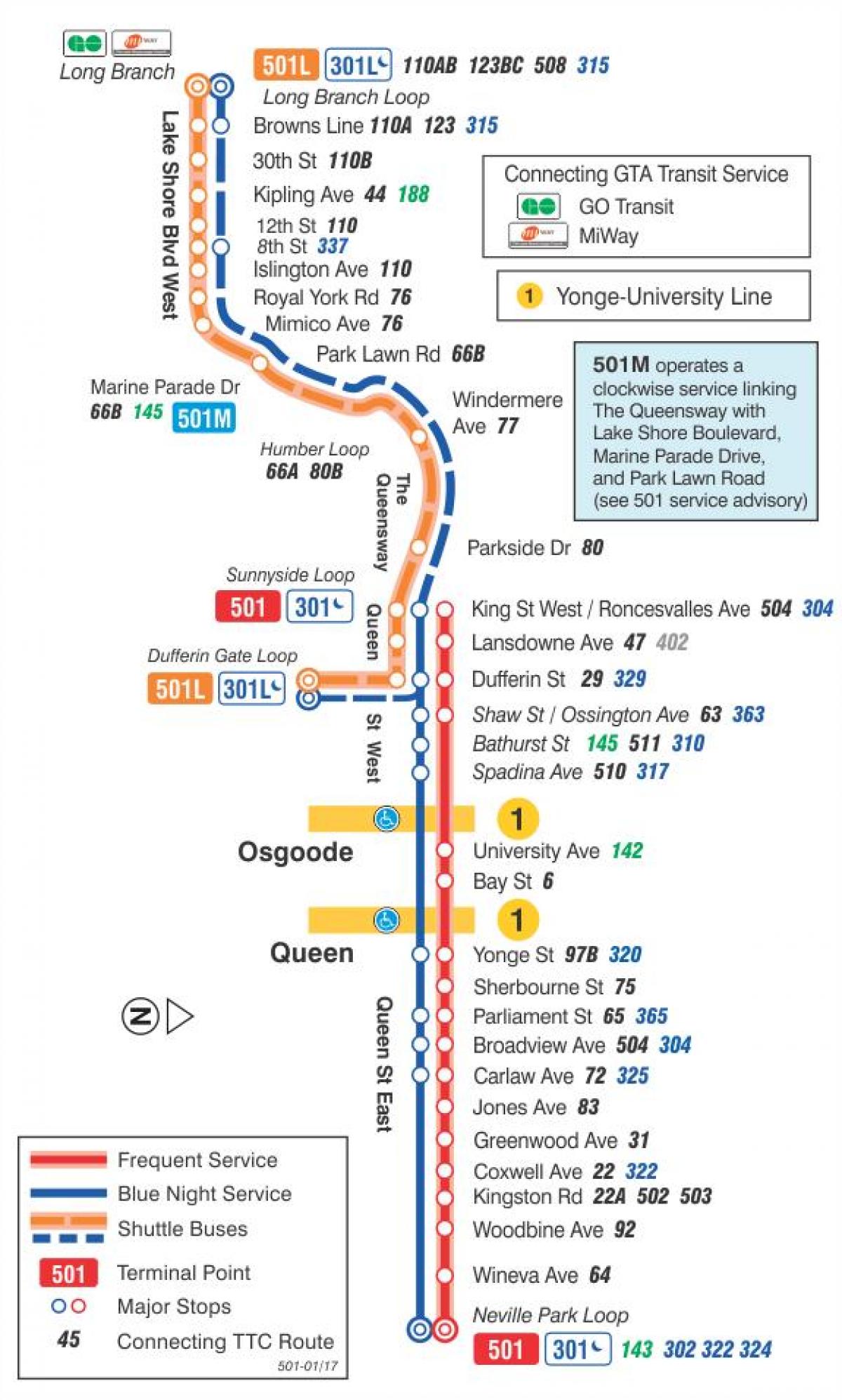 Karta över spårvagn linje 501 Drottning