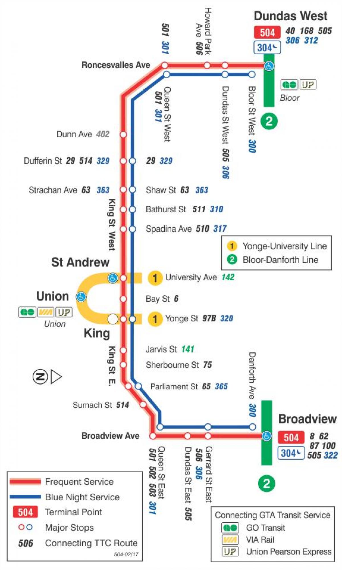 Karta över spårvagn linje 504 King