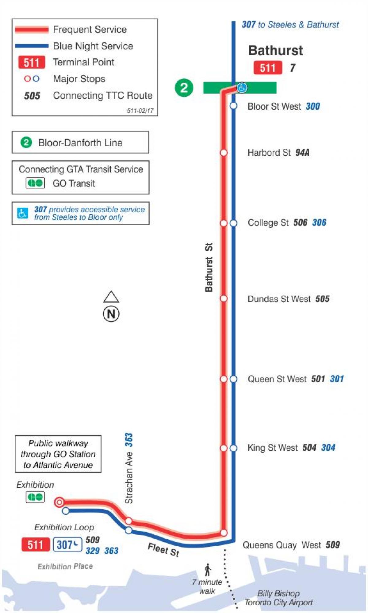 Karta över spårvagn linje 511 Bathurst