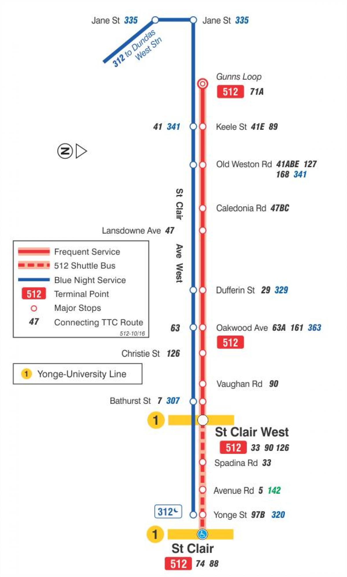 Karta över spårvagn linje 512 St Clair