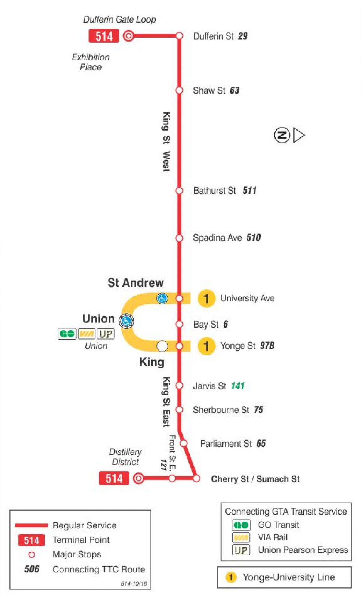 Karta över spårvagn linje 514 Cherry