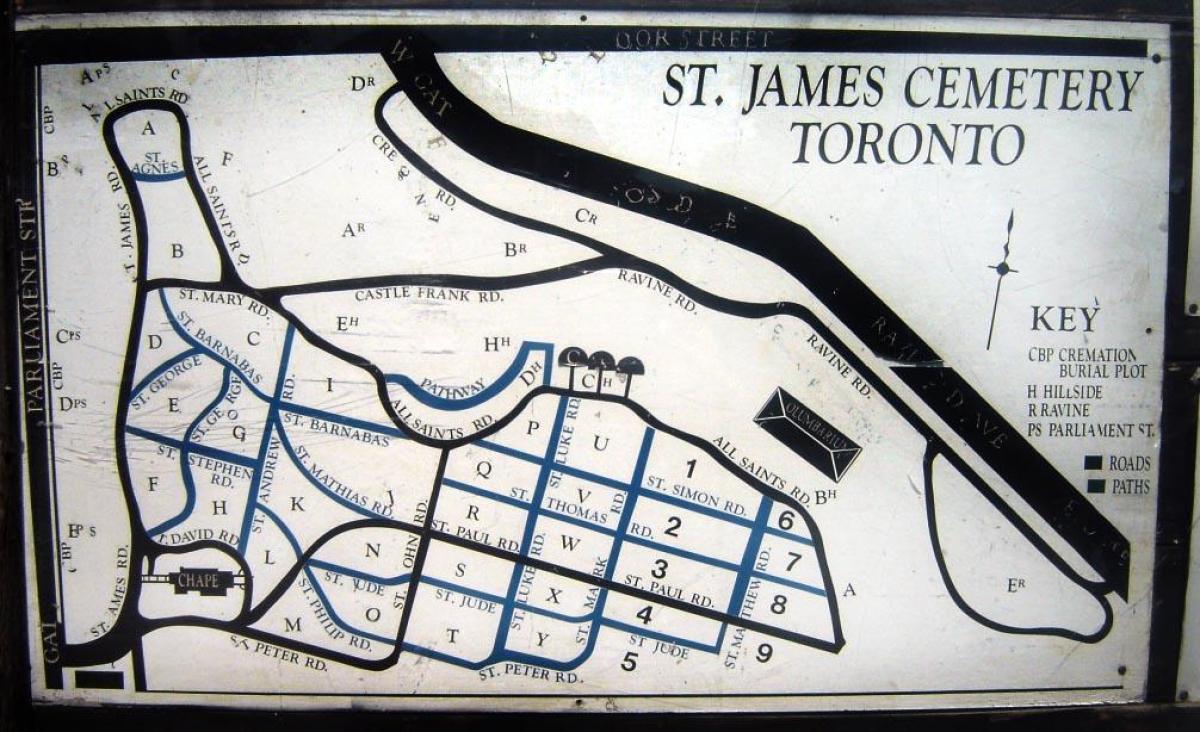 Karta över St James kyrkogården