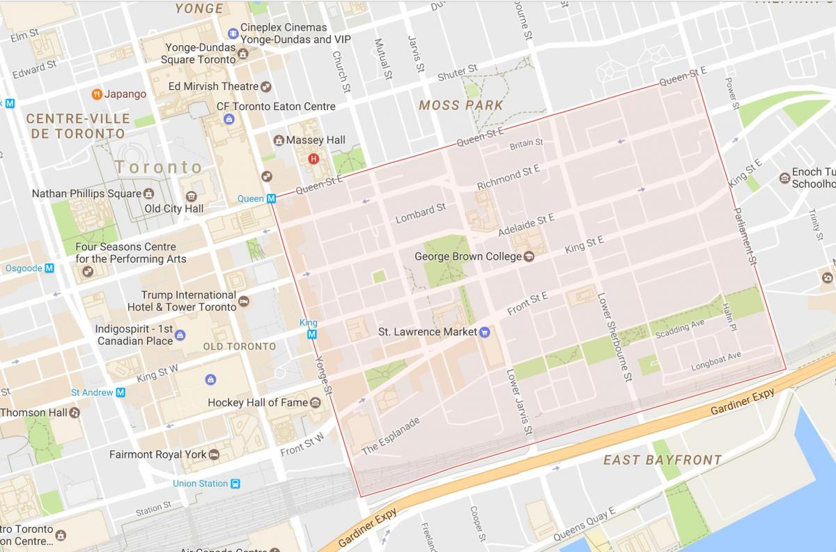Karta över St. Lawrence grannskapet Toronto