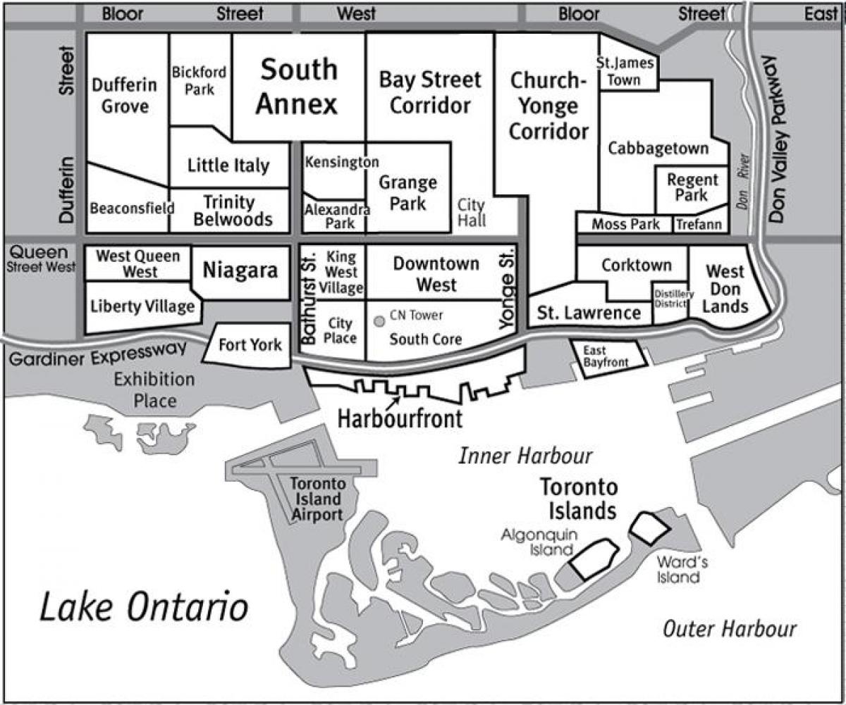 Karta över Trakten Söder Centrala Toronto