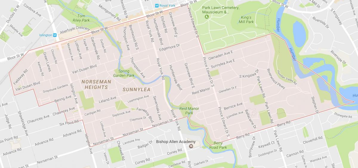 Karta över Sunnylea grannskap grannskap Toronto