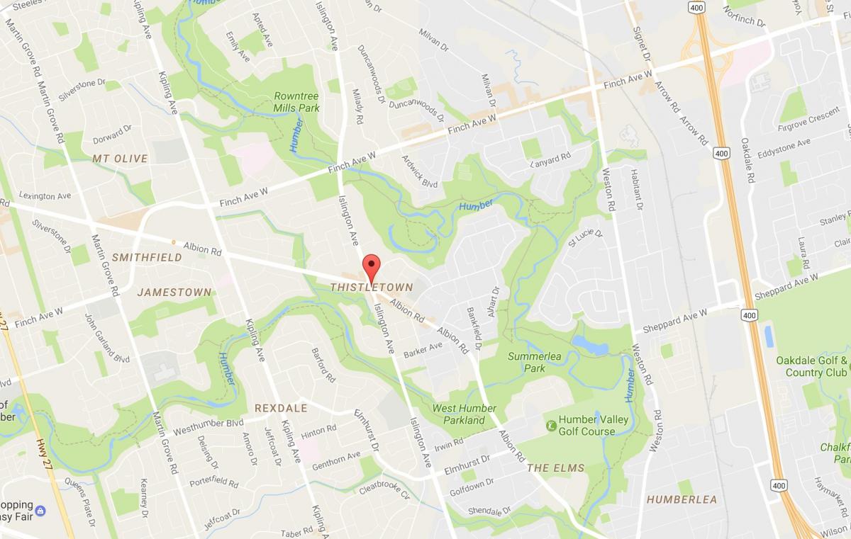 Karta över Thistletownneighbourhood grannskapet Toronto