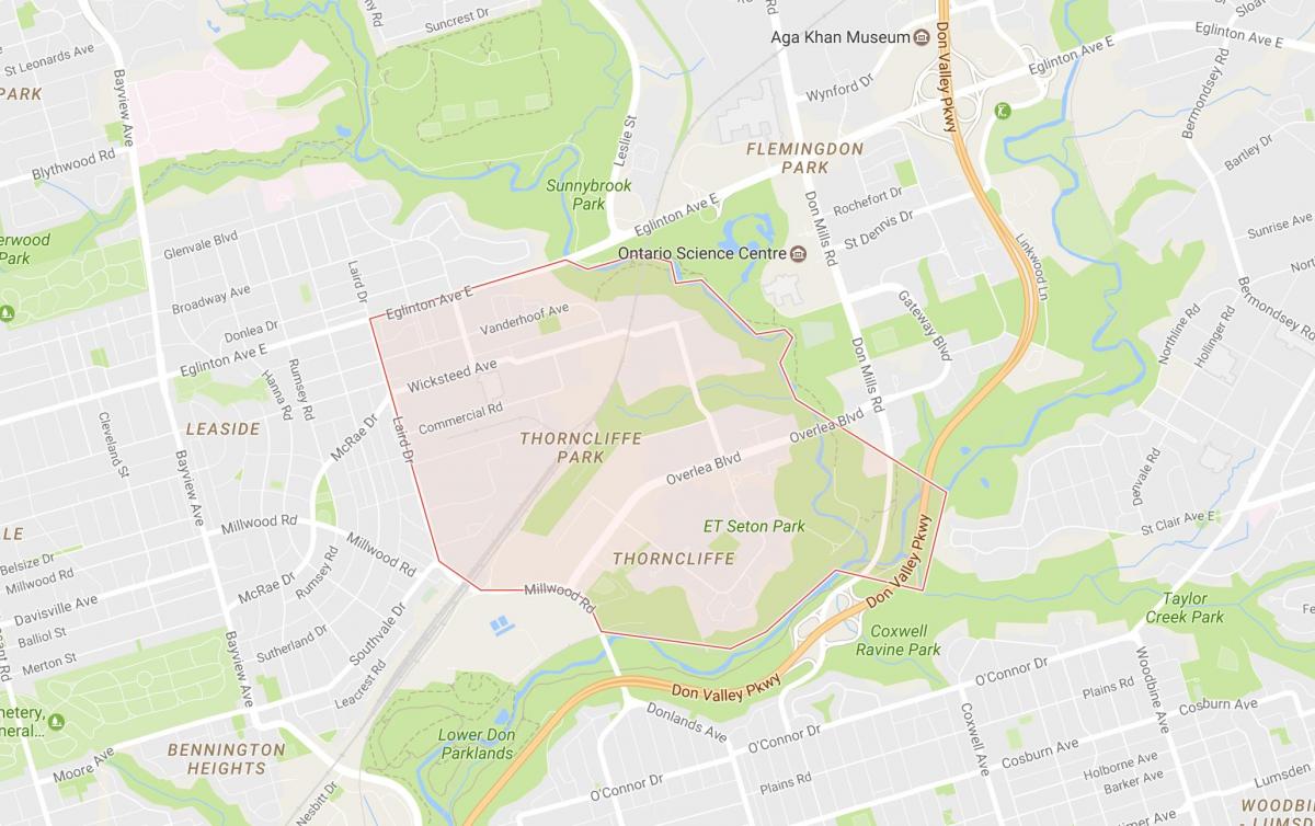 Karta över Thorncliffe Park stadsdelen Toronto