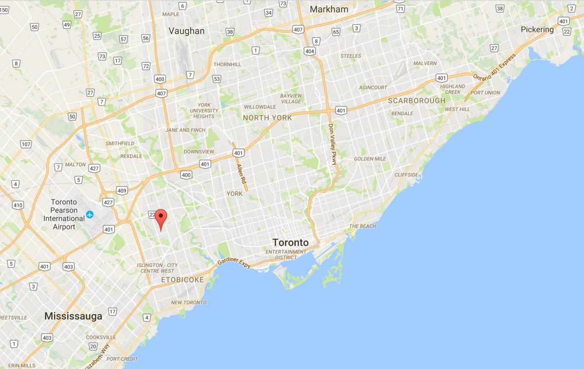 Karta över Thorncrest Byn distriktet Toronto