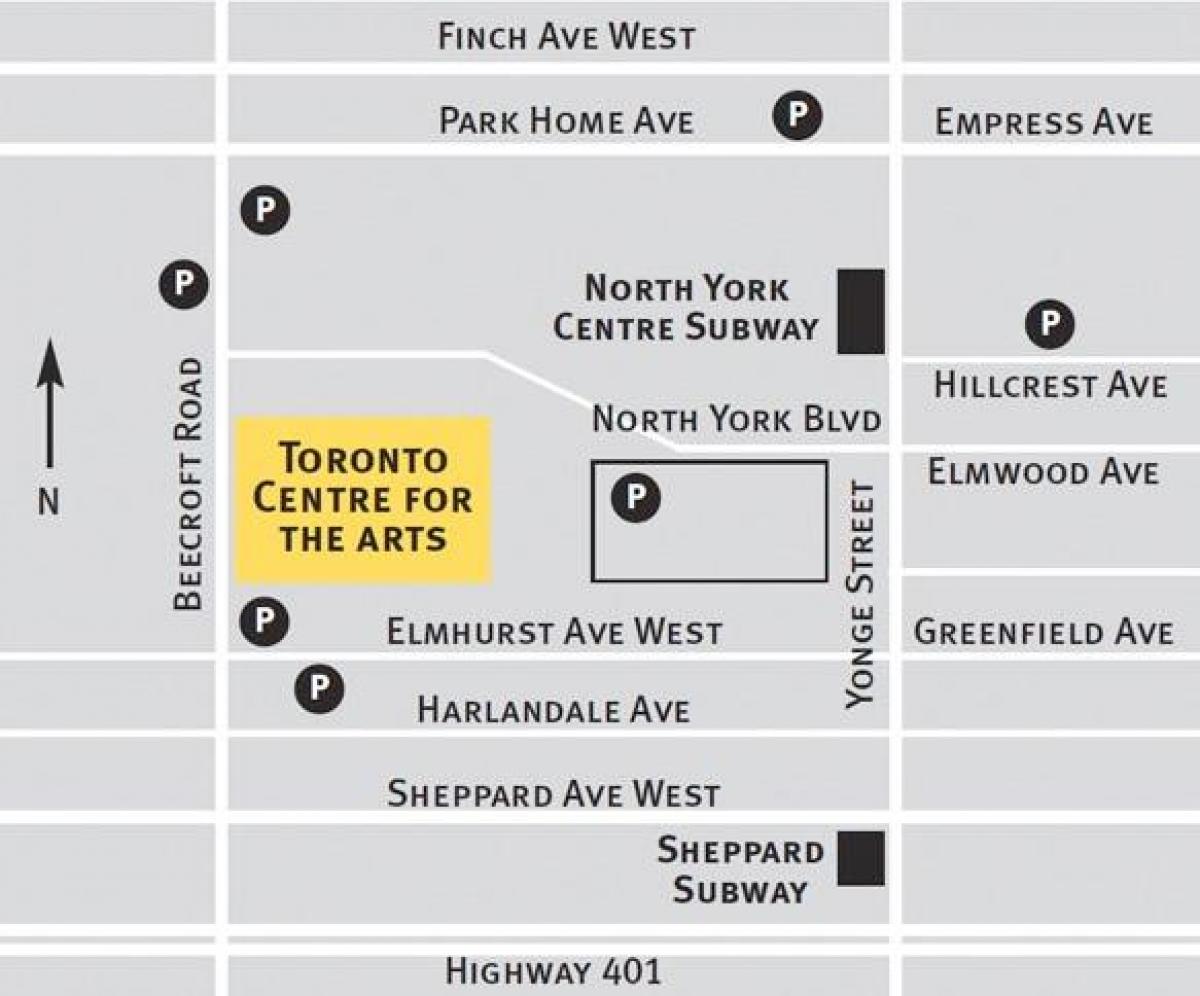 Karta över Toronto centre for the arts