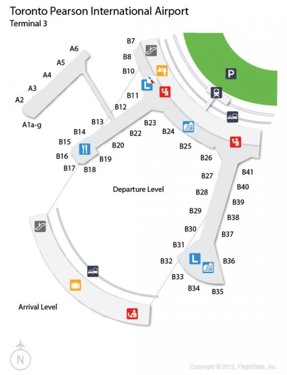 Karta över Toronto Pearson airport ankomsthallen terminal 3