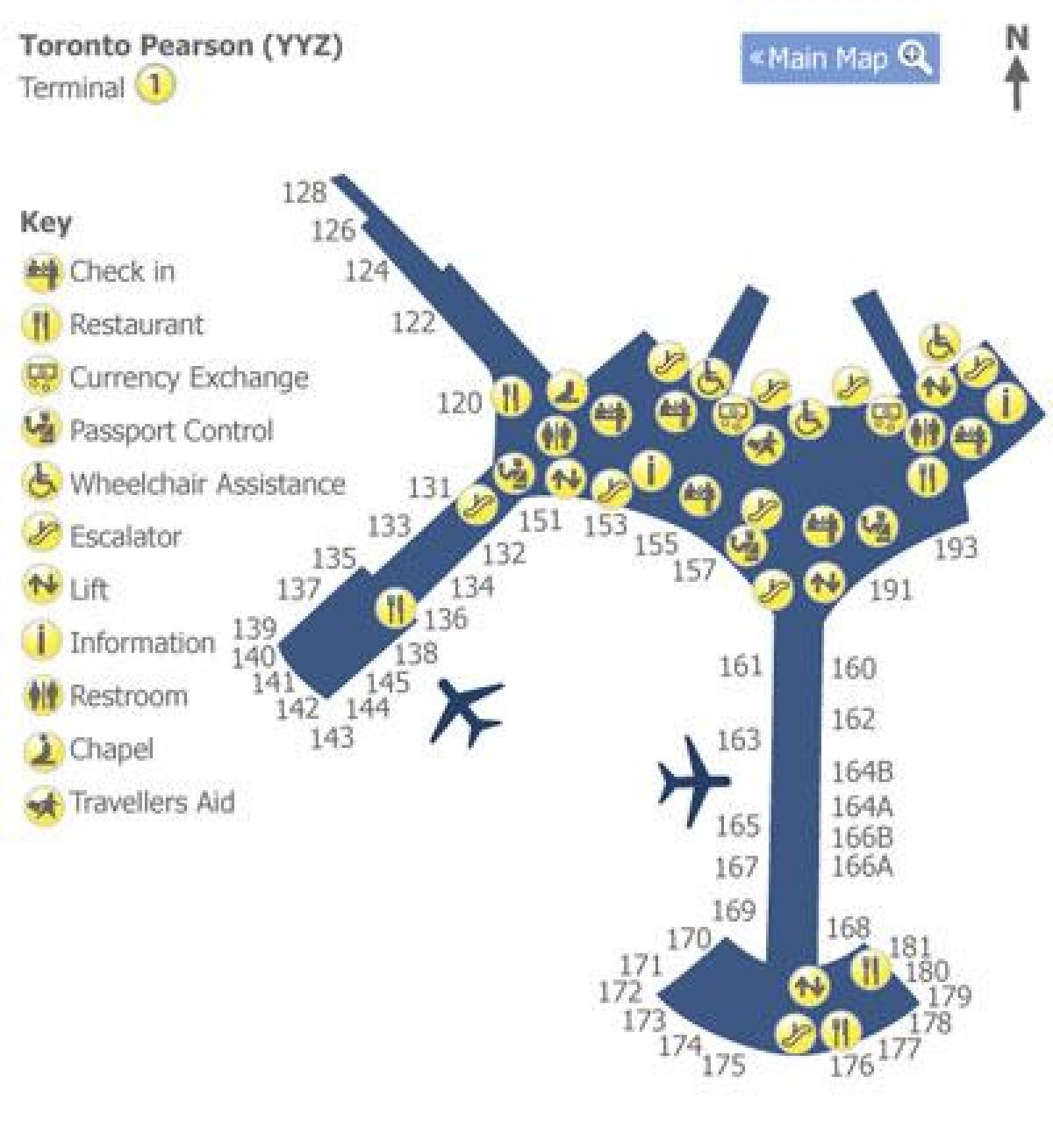 Karta över Toronto Pearson airport terminal 1