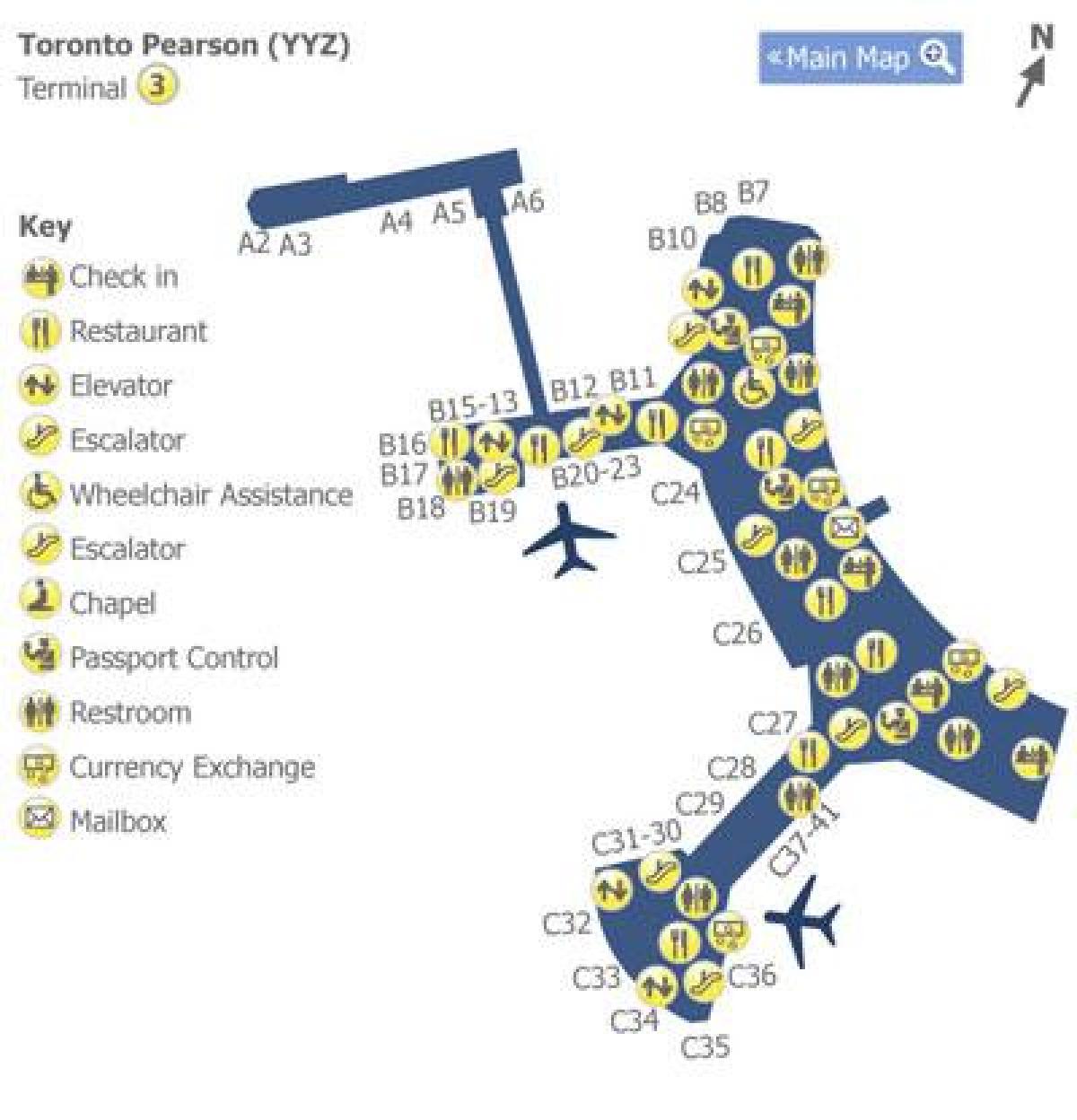 Karta över Toronto Pearson airport terminal 3